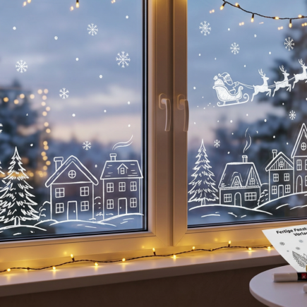 Fertige Fensterbilder Weihnachten Vorlagen zum Ausdrucken liebevoll am Fensterglas umgesetzt