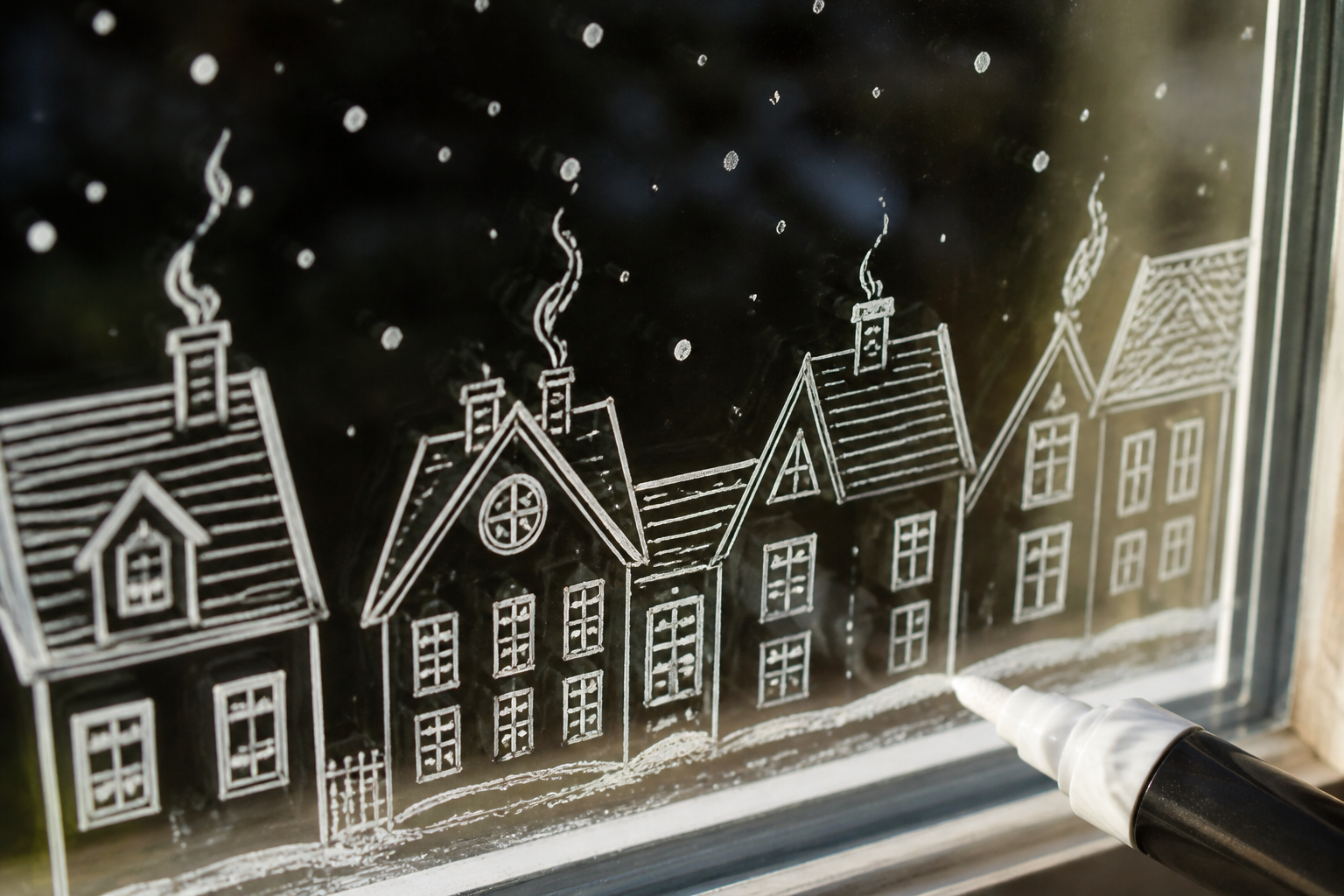 Filigrane Linien und feine Schneeflocken gezeichnet mit Kreidemarker Fenster Vorlagen
