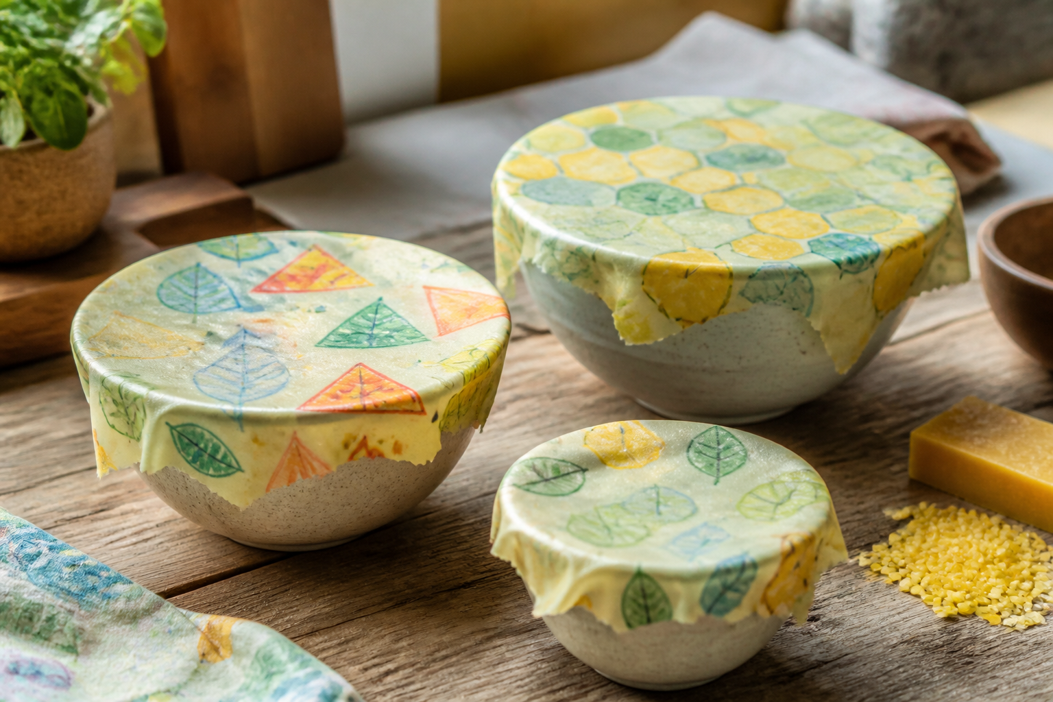 Sinnvolle DIY Geschenke Kinder: Selbstgemachte Bienenwachstücher mit kindlichen Mustern