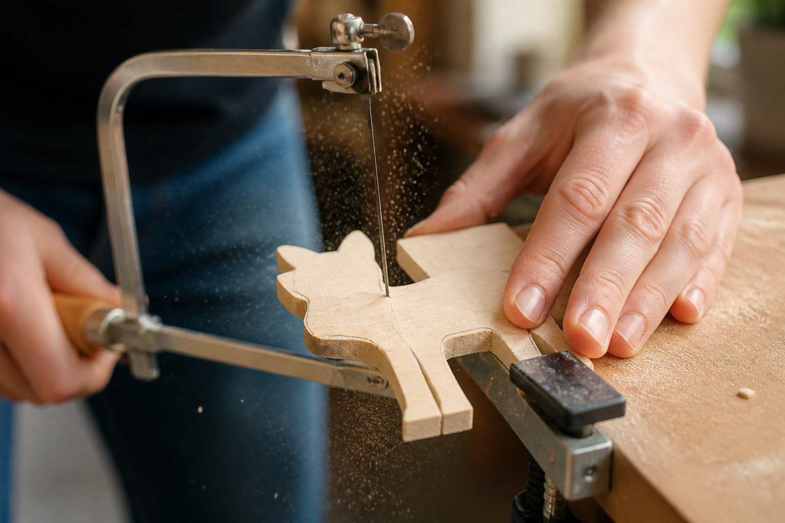 Schnittführung mit der Laubsäge beim Tier aus Holz basteln