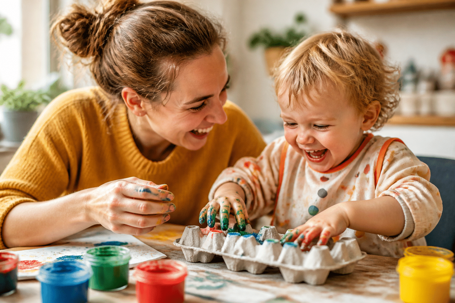 Upcycling Ideen für Kleinkinder: Fröhliches Malen mit Fingern auf Eierkartonagen ohne Leistungsdruck
